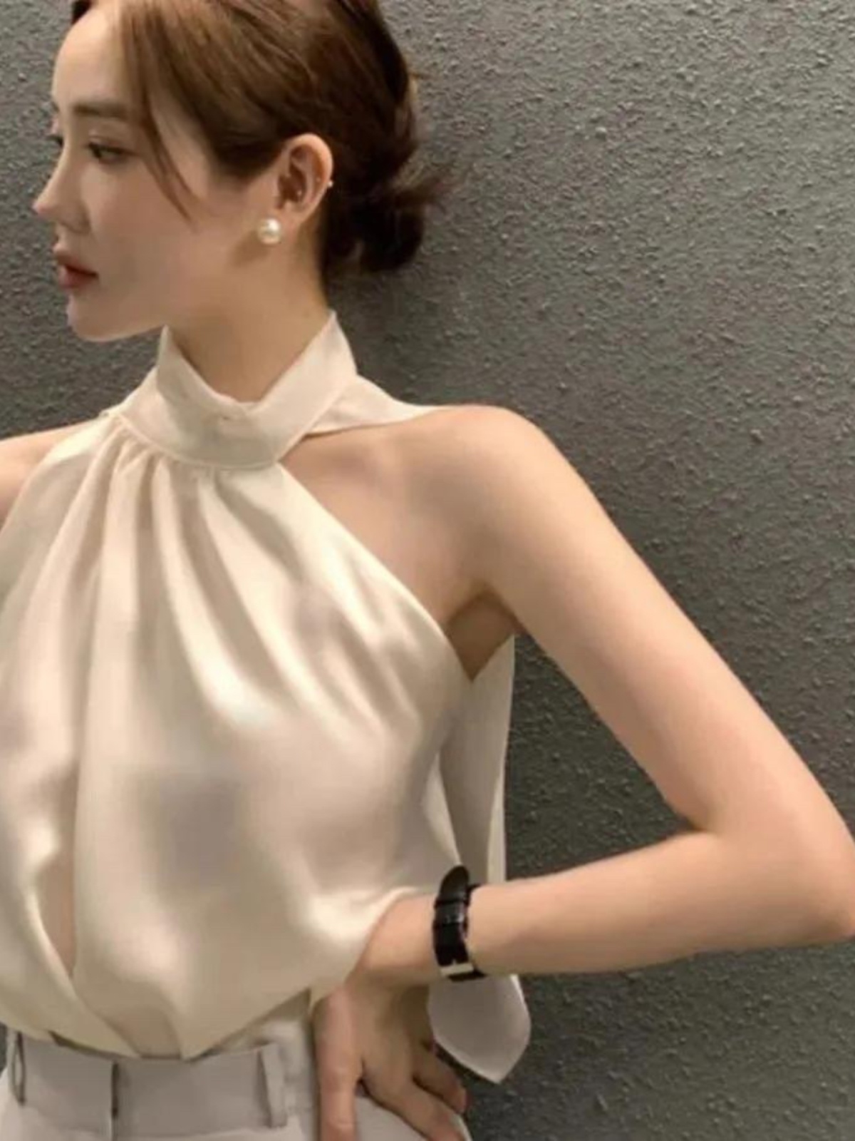 Ele Acetate Satin irt Women's Off-oulder Bal Ne Hanging Design Sexy Fro Straight Cut Commute Sle Vest Top