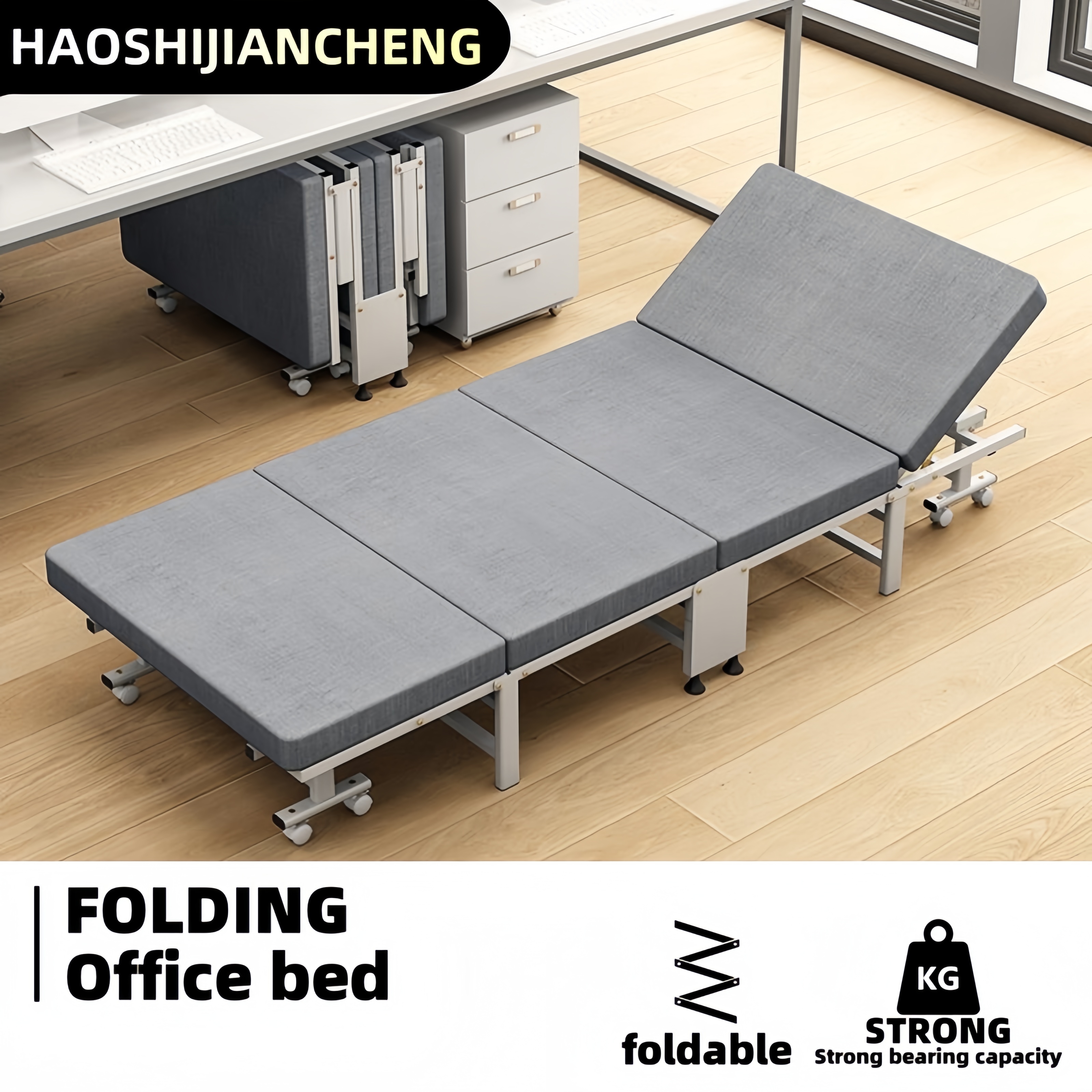 1 Dust Cover for a Folding Bed or 1 Folding Bed, Multifunctional Tech Fabric with High-Density Foam Mattress, Compact Storage Space, Single Bed, Folds into a Quarter, Easy to Assemble, with Wheels, Lightweight, Portable Iron Frame Design Suitable for Office, Outdoor or Home Use, Safe Design