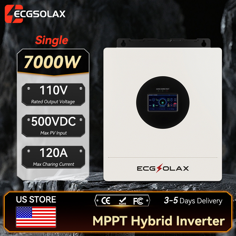 ECGSOLAX 7KW Hybrid Solar Inverter 48V 110V/120V Single Phase Pure Sine Wave Inverter With MPPT 120A Solar Charger Built in WIFI