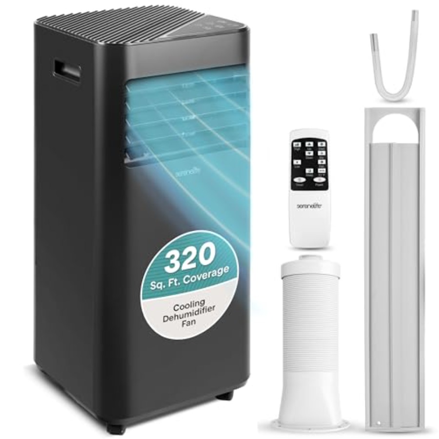 Portable AC Unit 10000 BTU for home/office use, white plastic housing, 3-in-1 cooling-dehumidifying-fan with energy-efficient c